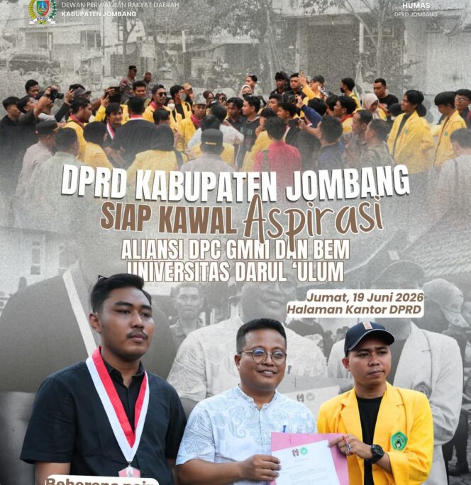 
					Sejumlah mahasiswa yang tergabung dalam Aliansi Melihat Infonesia, GMNI dan BEM.Undar melakukan aksi unjuk rasa di depan gedung DPRD Jombang, Jumat, 19 Juni 2026. Foto: instagram@dprd-jombang