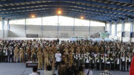 Berlokasi di Tempat Pengolahan Akhir (TPA) Banjardowo, Bupati Warsubi terima 1.225 mahsiswa UPN Veteran  melaksanakan KKN di Jombang, Senin 13 Juli 2026. Foto: diskomknfo jombang