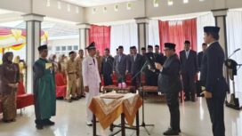 Jombang Warsubi, S.H., M.Si., dalam acara Pelantikan Kepala Desa Antar Waktu (KDAW) Desa Sumberteguh, Kecamatan Kudu, Selasa, 11 Agustus 2026. Foto: diskominfo jombang