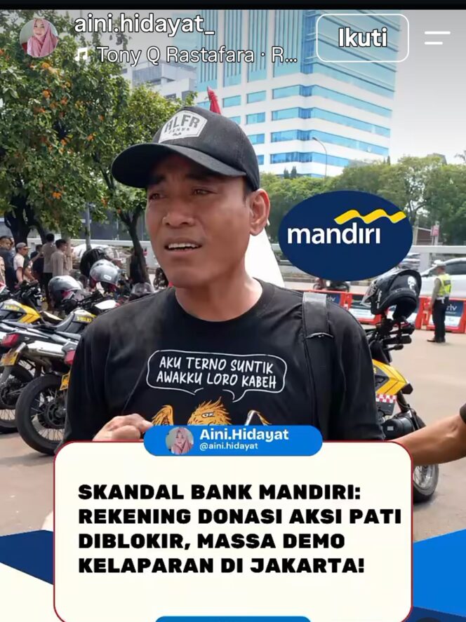 
					Bank Mandiri melakukan tindakan blokir dana Rp80 juta milik tokoh pergerakan masyarakat Pati yang saat ini sedang mendatangi pintu gerbang DPR RI, untuk mendesak agar Dewan mensahkan UU Perampasan Aset Koruptor. Foto: ist