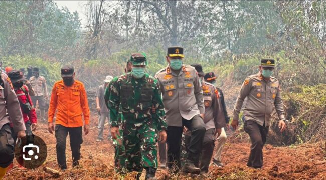 Pangam dan Kapolda Riau turun ke lokasi pemadaman hutan. Foto: Ist