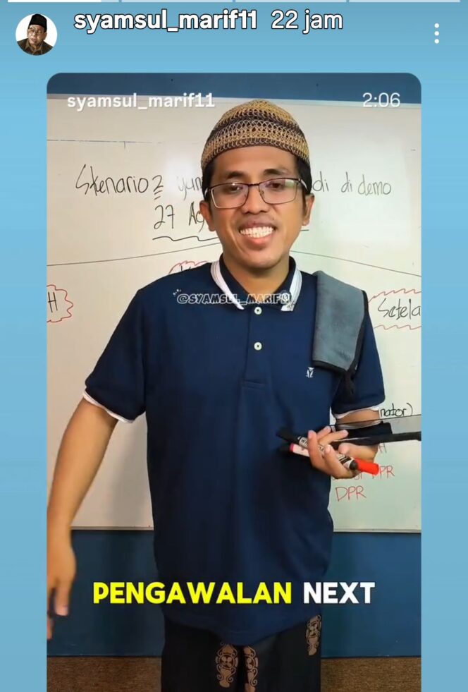 
					Syamsul Marif unggah video postingan di akun instagram@syamsul_marif11, jelas tentang materi 12 skenario aparat hadapi demkbsyran. Foto: instagram@syansul_marif11