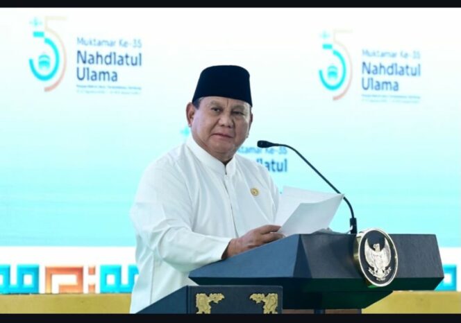 
					Presiden Prabowo Subianto membuka Muktamar Ke 35 NU, di Ponpes Tambakberas, Jombang, Kamis sore, 27 Agustua 2026. Foto: setneg
