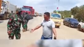 Muskihuddin Haruna alias Hoto, mengaku sebagai direktur PT TRK, bersam 'pasukannya' memblokade jalan hauling menuju ke area proyek strategis nasional (PSN) PT IPIP, perusahaan hilirisasi nikel. Foto: ist