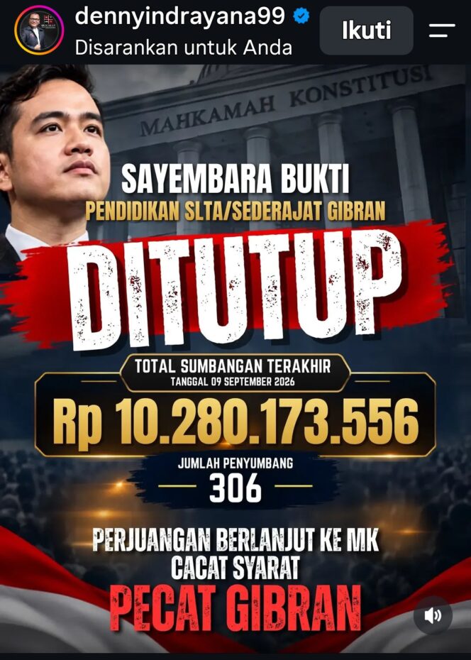 
					Prof Dr Denny Indrayana ajukan judicial review ke MK, tentang ijazah Gibran. Foto:instagram@dennyindrayana99