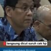 Purbaya sedang serius presentasi di DPR RI, lalu kena spleteran dari Mensesneg Prasetyo Hadi, berisi info Purbaya dicopot dan Suahasil Nazara sedang dilantil Presiden di Istana. Foto: ist