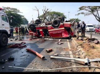 Tragis kecelakaan tunggal menimpa mobil Damkar Pemkab Pangkep, Sulsel, saat betangkat untuk memadamkan kebakaran hutan, Selasa 29 September 2026. Foto: ist