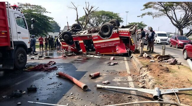 Tragis kecelakaan tunggal menimpa mobil Damkar Pemkab Pangkep, Sulsel, saat betangkat untuk memadamkan kebakaran hutan, Selasa 29 September 2026. Foto: ist