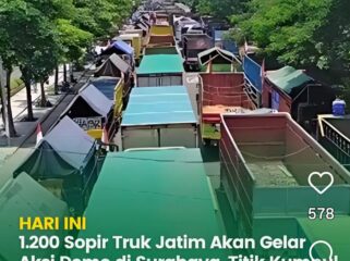 Ratusan sopir yang tergabung dalam GSJT ancam menginao di kantor gubernur dan Pertamina Surabaya bila tidak ada solusi pengahapusan barcode antrean solar. Foto: ist