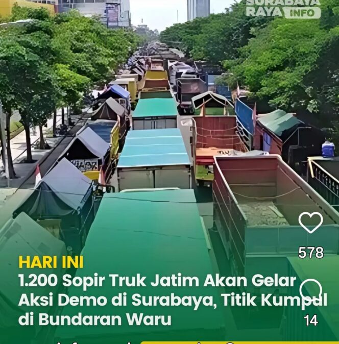 
					Ratusan sopir yang tergabung dalam GSJT ancam menginao di kantor gubernur dan Pertamina Surabaya bila tidak ada solusi pengahapusan barcode antrean solar. Foto: ist