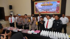 Saat konferensi pers hasil Operasi Sarang Narkoba Satresnarkoba Polres Jombang