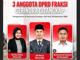 Petugas BNN Surabaya menggerebek pesta di sebuah hotel di kawasan Ketintang, Surabara, Senin dinihari, 28 September 2026. Delapan orang ditangkao, tiga orang berprofesi sebagai anggota dewan Fraksi Gerindra di Banyuwangi, Situbondi dan Malang. Foto: kolase/ ist