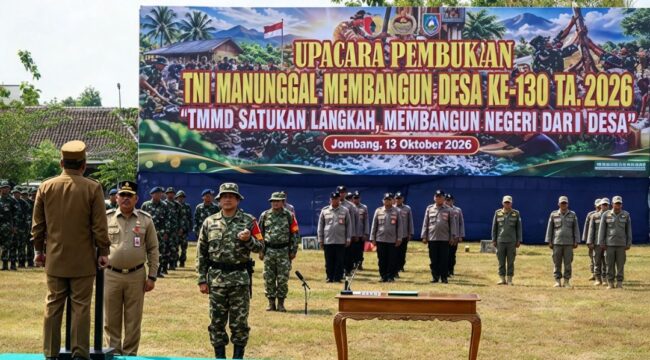 Wakil Bupati Jombang, KH Salmanuddin Yazid mebulan TMMD ke 130 di desa Klitih, Plandaan, Selasa 13 Oktober 2026. Foto: Jombangkan.go.id