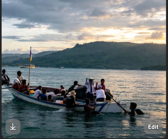 
					Sebanyak 37 siswa pindah ke kapal nelayan  yang menolong mereka, Selasa sore 15.30 wib, di kepulauan Mentawai, Sumatera Barat. Foto: instagram@topicserucom