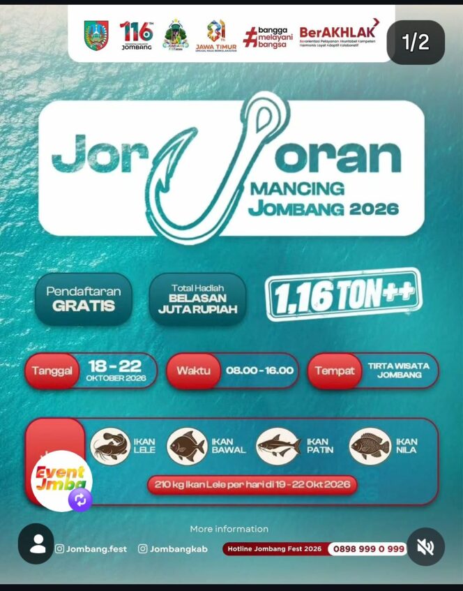 
					Flyer Jor Joran Lomba Mancing Jombang 2026, untuk memeriahkan perayaan Hari Jadi ke 116 Jombang. Foto: jombangkso.go.id