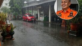 Sejenak suasam panas berubah agar sejuk dan segar, akibat hujan satu jam di sebagian wilayah Jombang, Selasa siang 27 Oktober 2026. (Insert) Kalaksa BPBD Jombang, Wiko Birawa Diaz Quintas. Foto: kredonews.com/ priyo s.